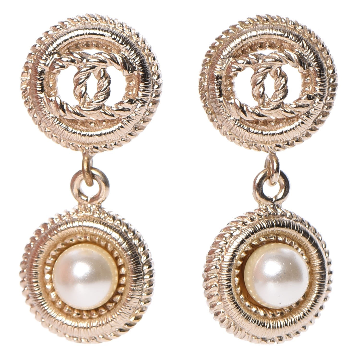 Chanel Pearl CC Dangle Earrings Gold 1 of 5
