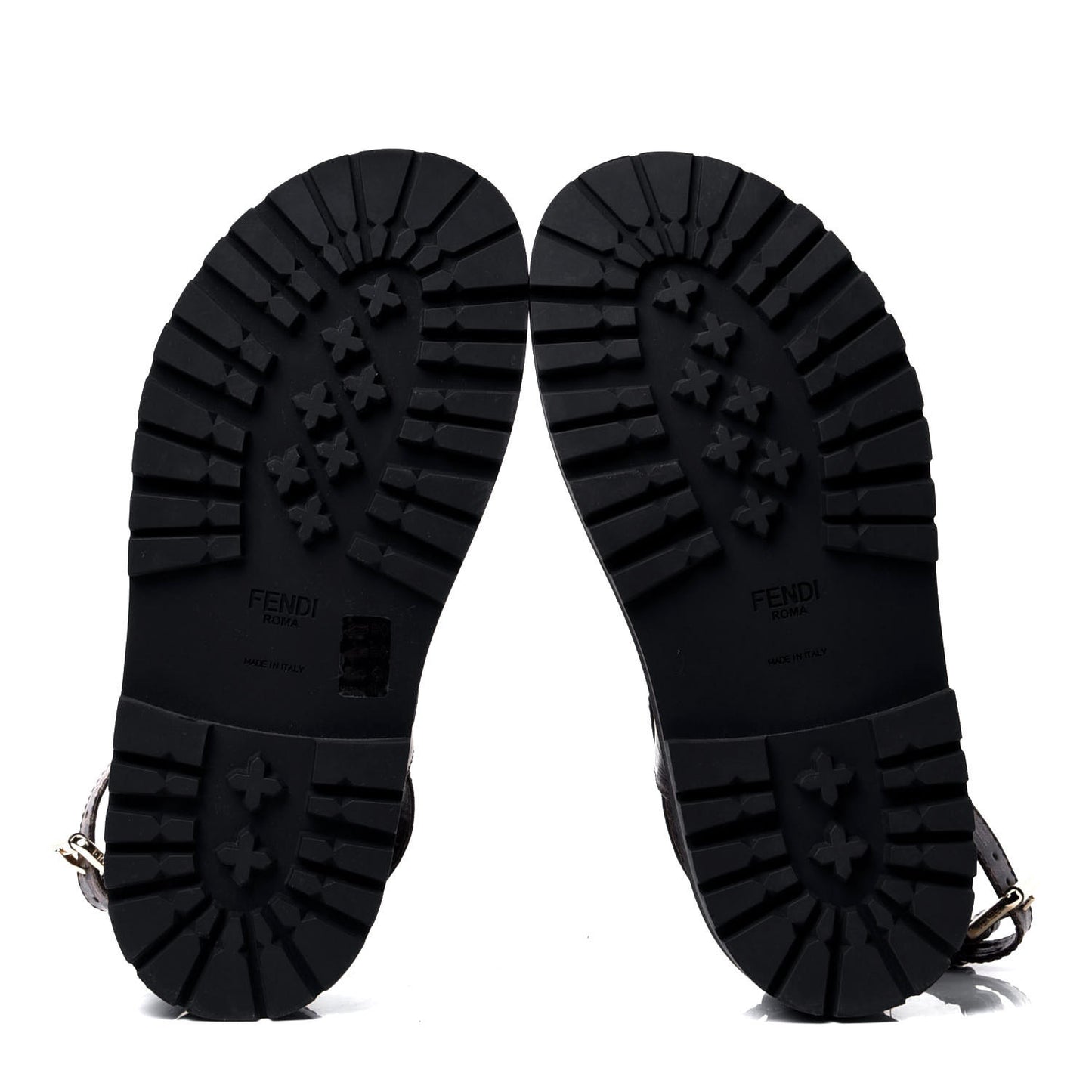 Vernice High-Tech Glazed Fabric FF Lug Sole Platform Sandals 40 Black Tobacco Moro