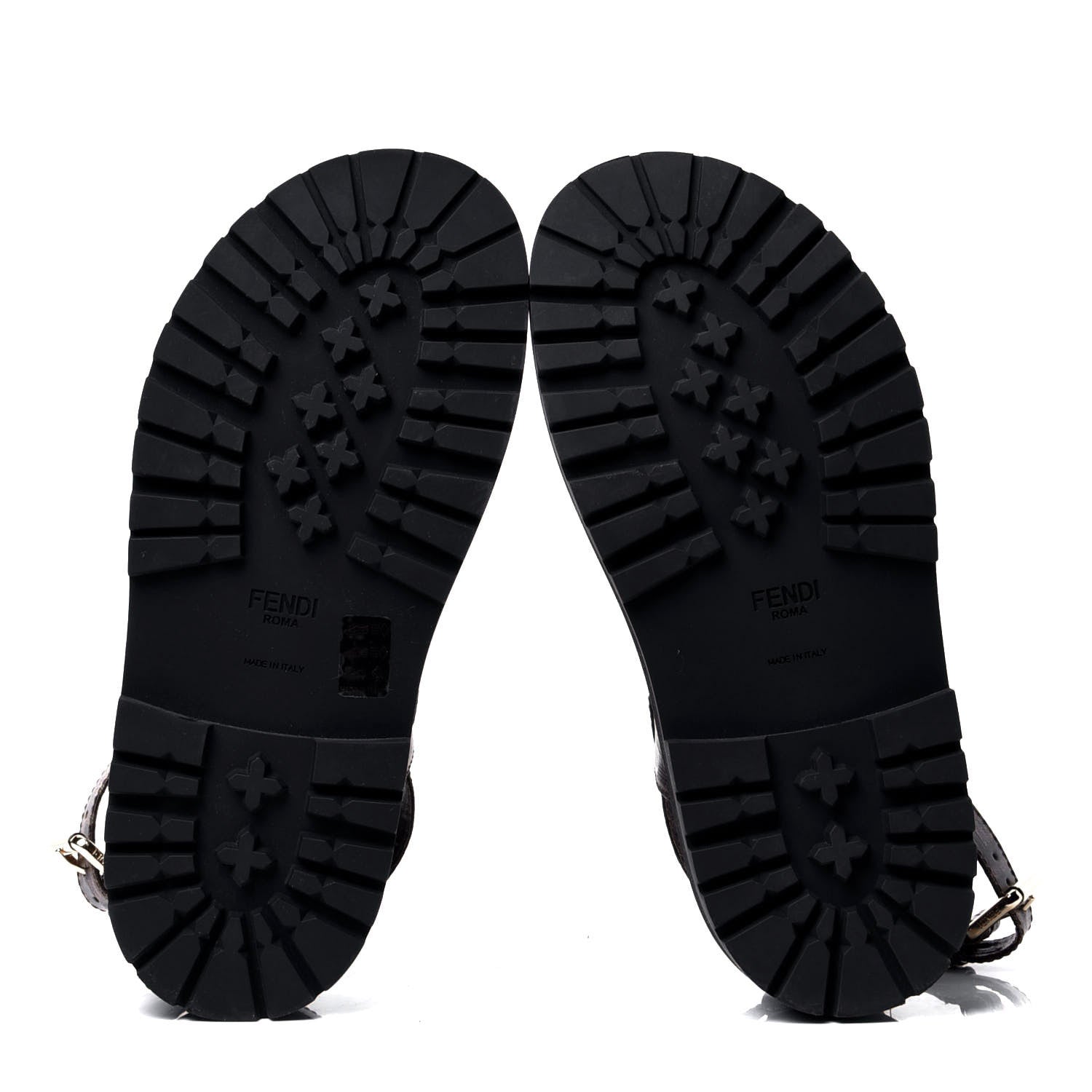 Fendi Vernice High-Tech Glazed Fabric FF Lug Sole Platform Sandals 40 Black Tobacco Moro 6 of 6