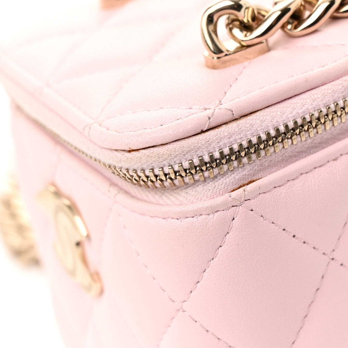 Lambskin Quilted Enamel Coco Mini Vanity Case With Chain Pink