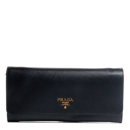 Prada Saffiano Metal Oro Chain Wallet Nero Black 1 of 9