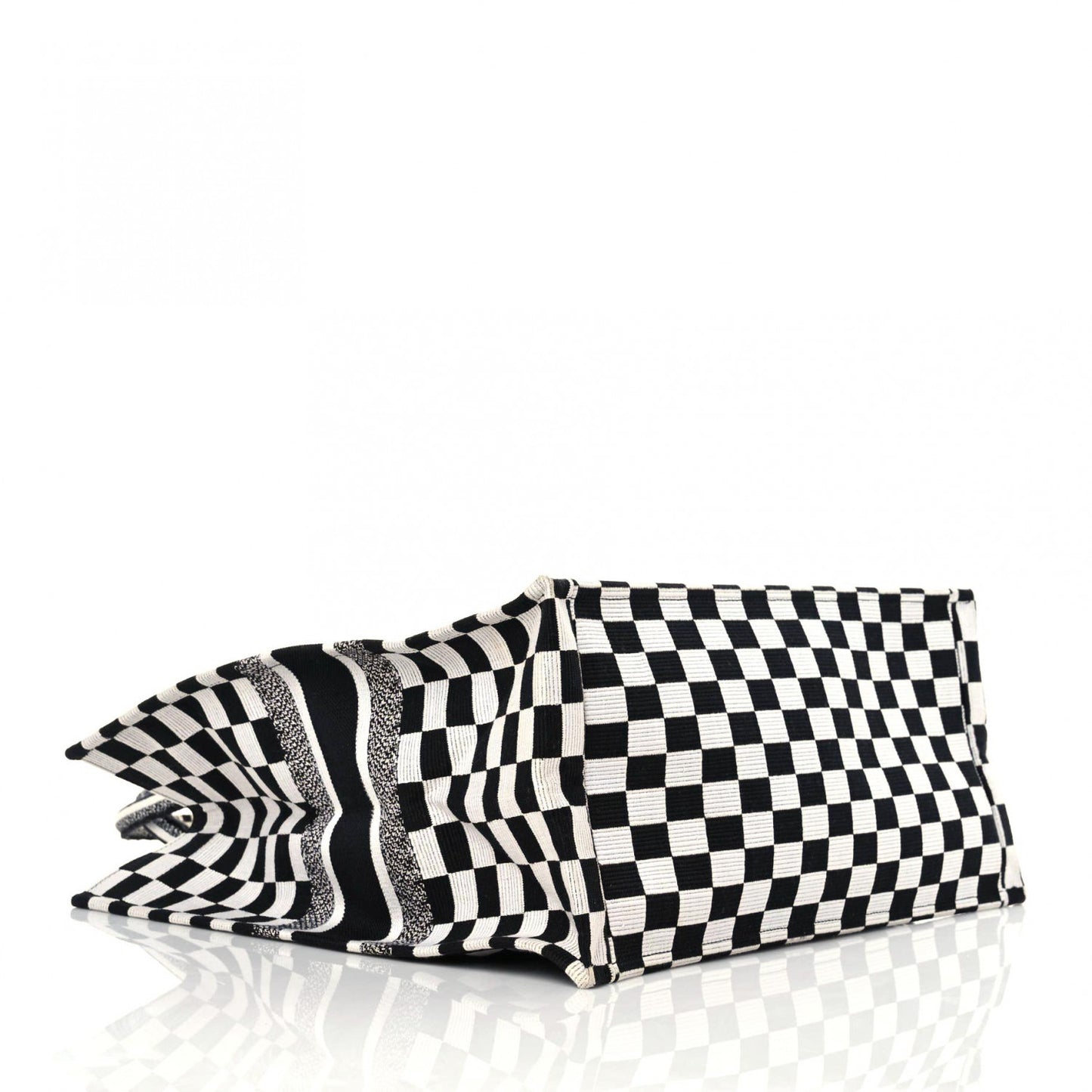 Canvas Embroidered Checkered Book Tote Black White