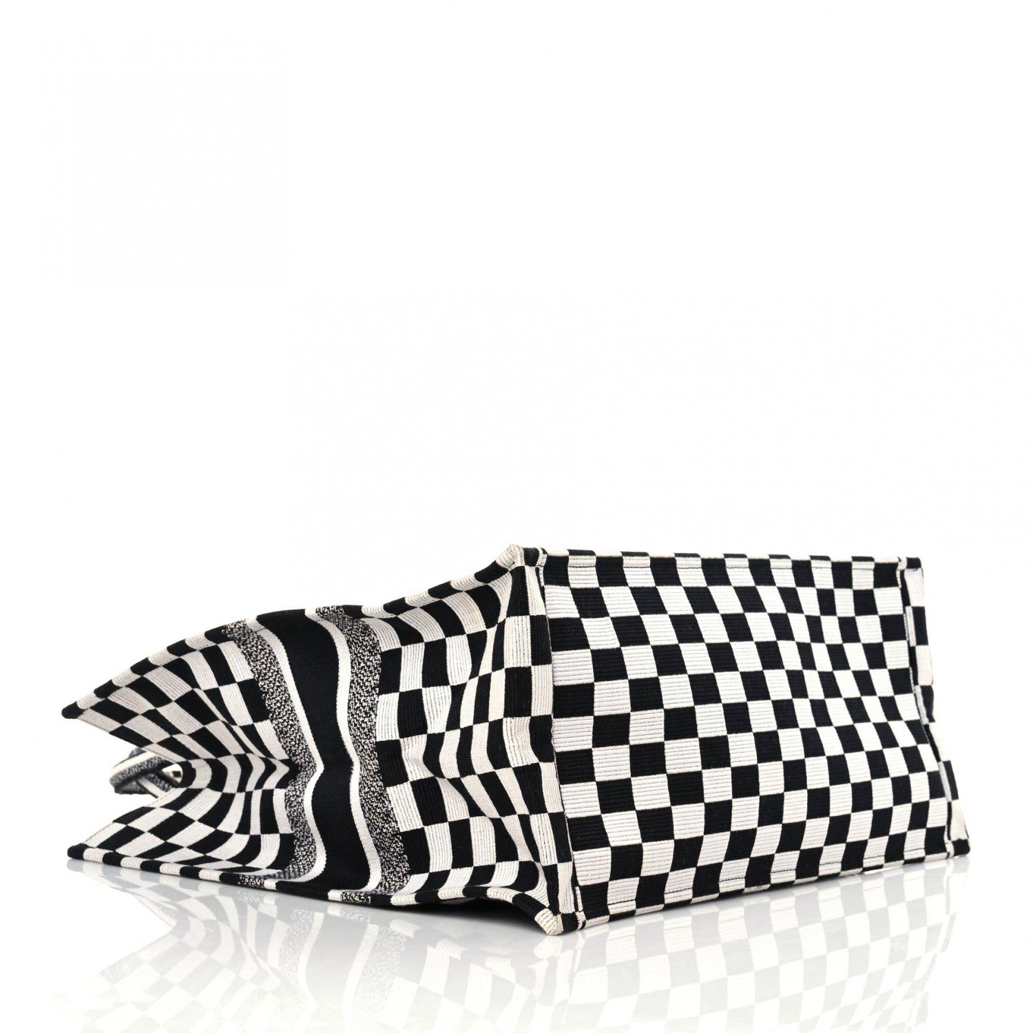 Christian Dior Canvas Embroidered Checkered Book Tote Black White 4 of 15