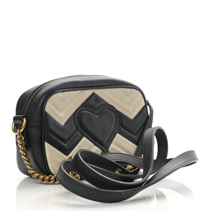 Gucci Calfskin Matelasse Mini GG Marmont Chain Shoulder Bag Black White 3 of 16