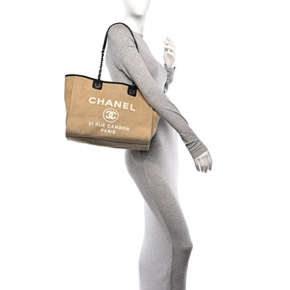 Chanel Canvas Small Deauville Tote Beige Black 2 of 12