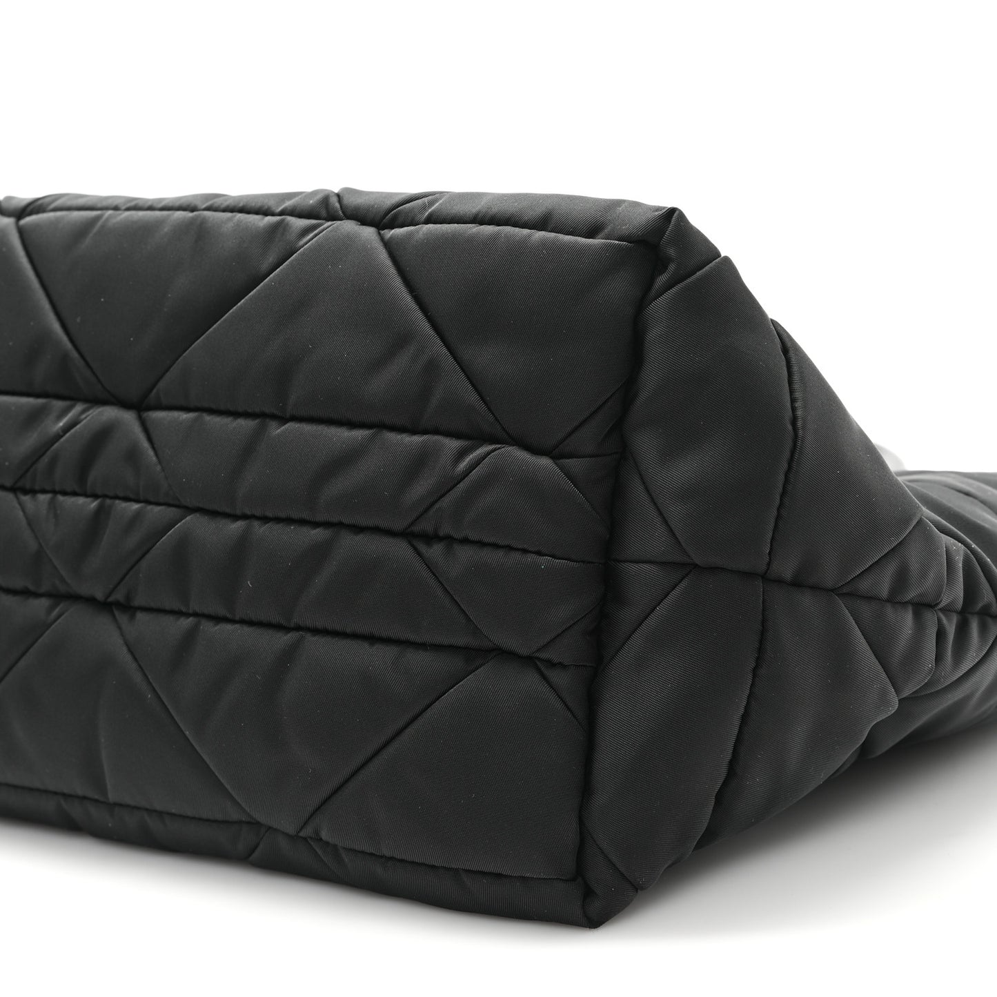 Re-Nylon Nappa Triangle Quilted Padded Small Double Handled Zip Tote Black