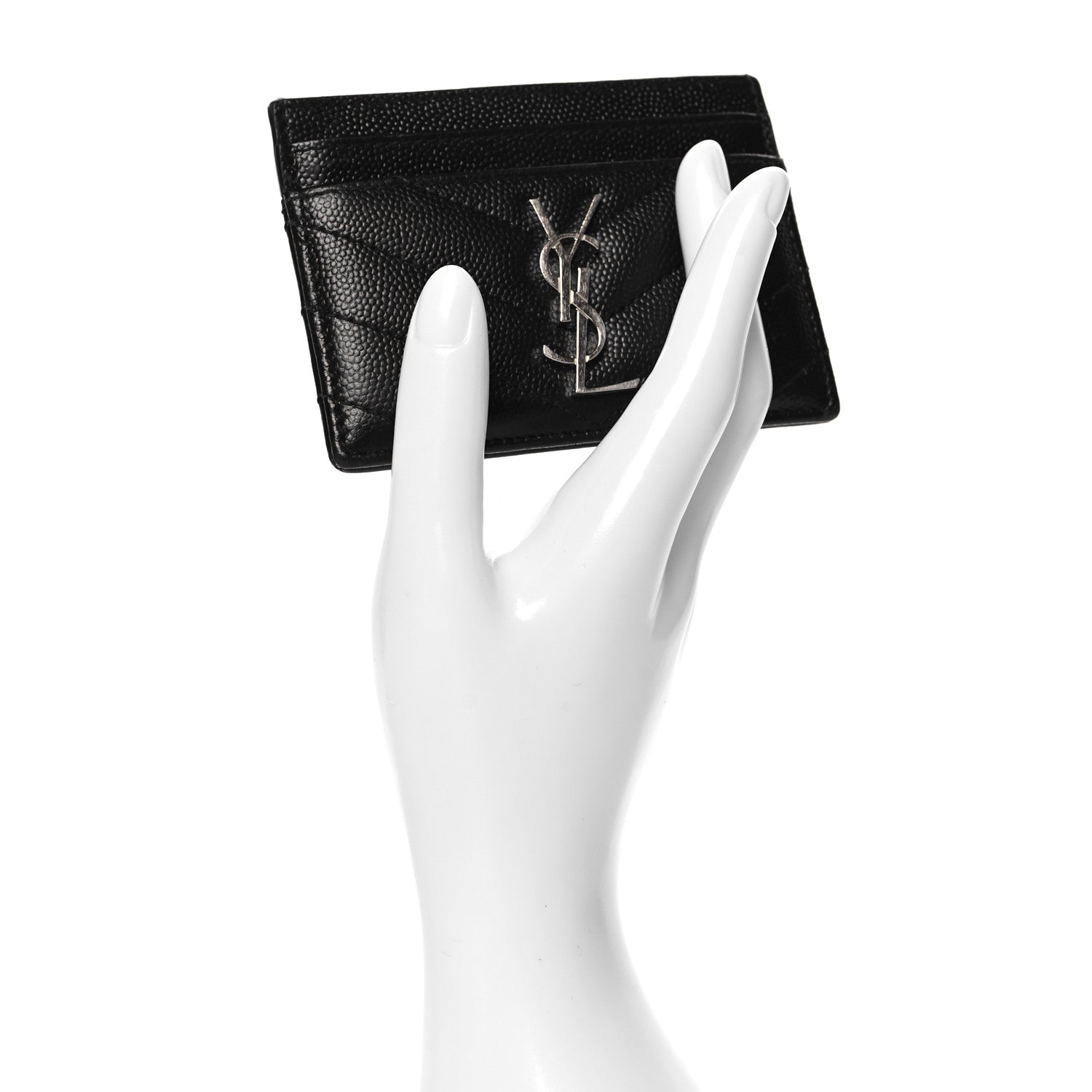 Saint Laurent Grain De Poudre Matelasse Chevron Monogram Credit Card Case Black 2 of 7