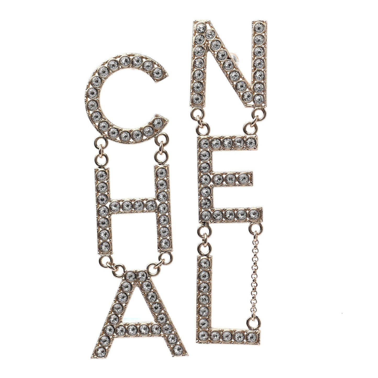 Crystal Cha-Nel Logo Drop Earrings Gold