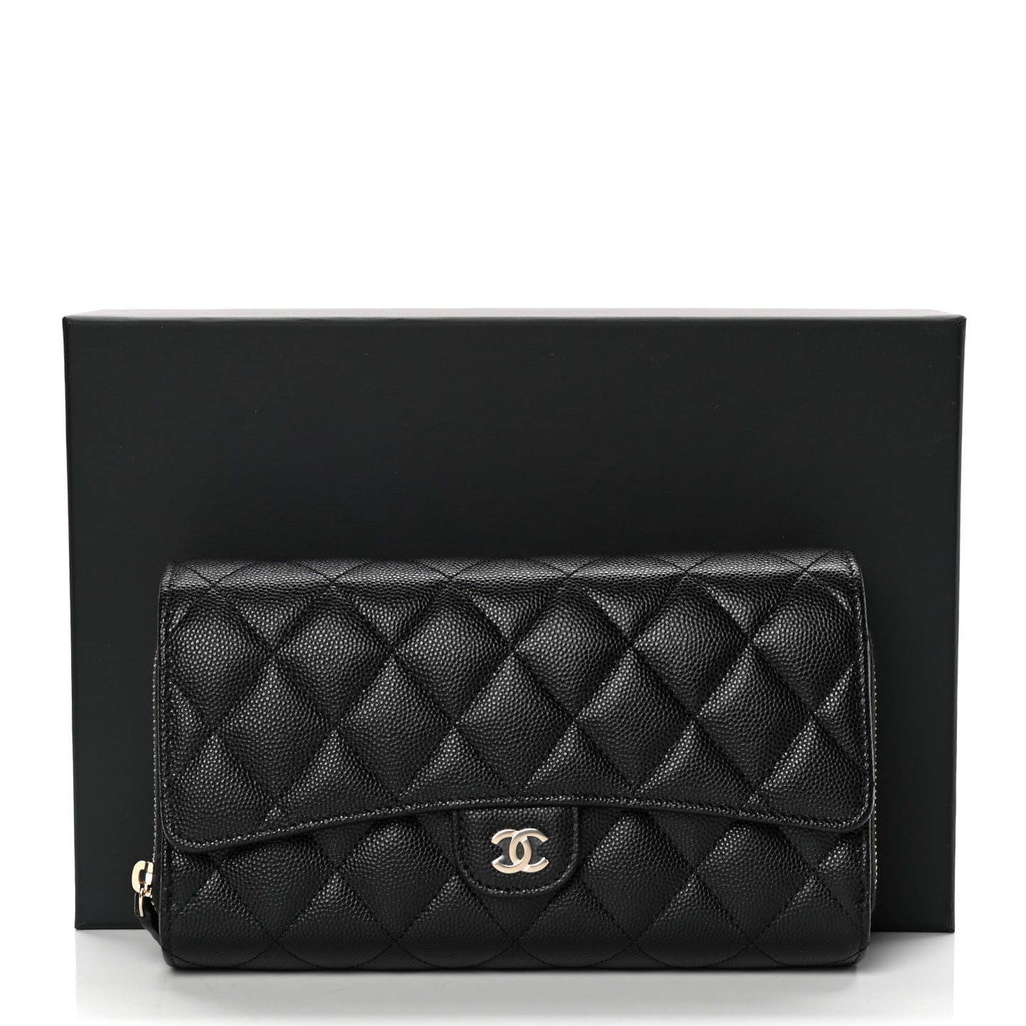 Caviar Quilted Phone Holder Wallet on Removable Chain Black