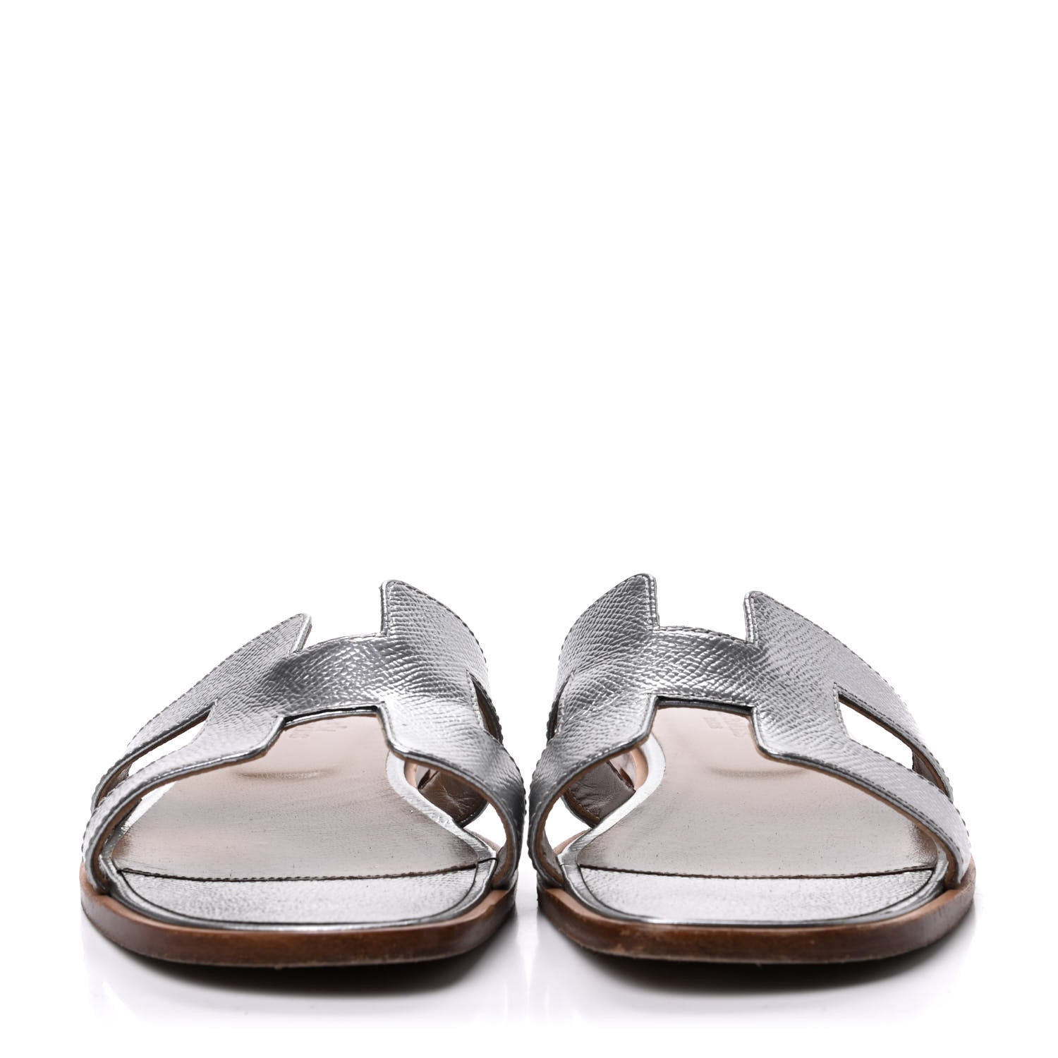 Hermes Metallic Epsom Oran Sandals 37.5 Gris Argente 2 of 14