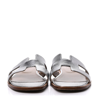 Hermes Metallic Epsom Oran Sandals 37.5 Gris Argente 2 of 14