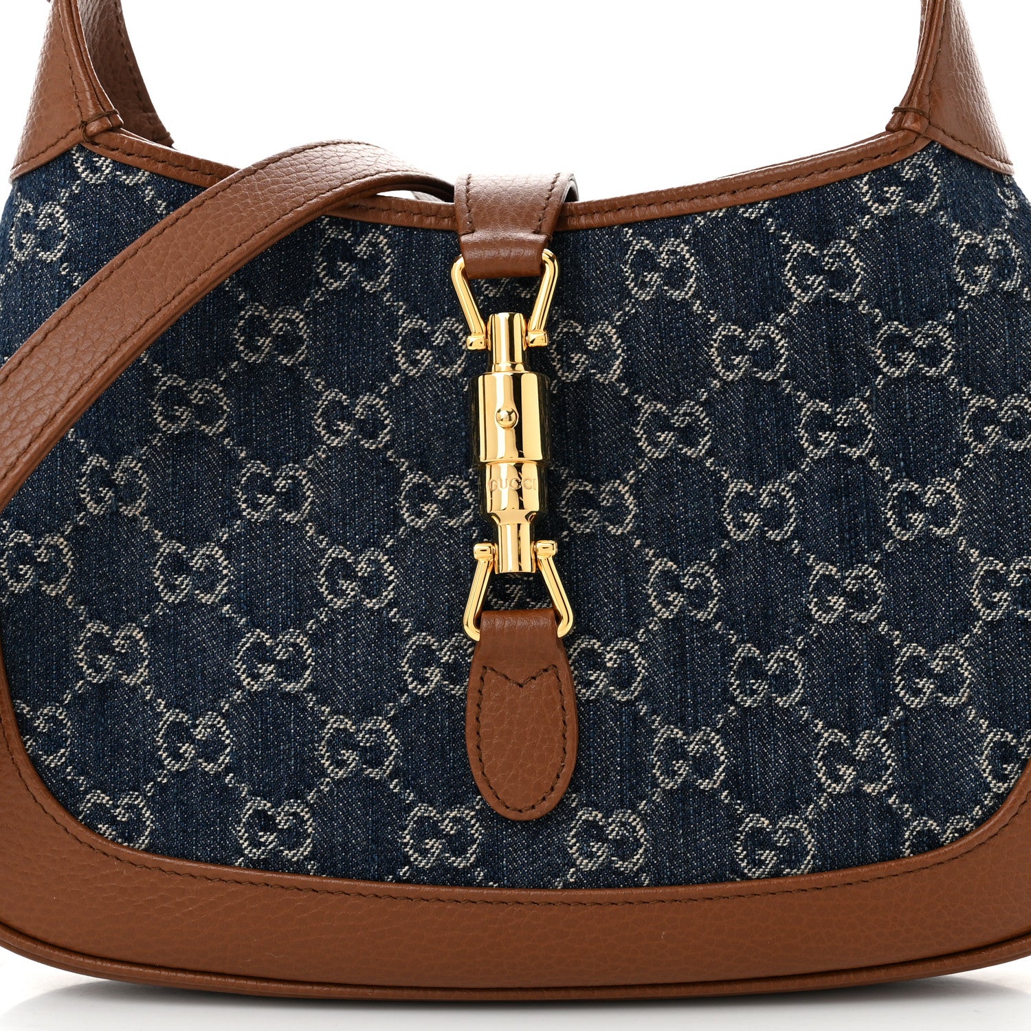 Gucci New Denim GG Monogram Calfskin Small Jackie 1961 Hobo Blue Tea Cuir 8 of 10