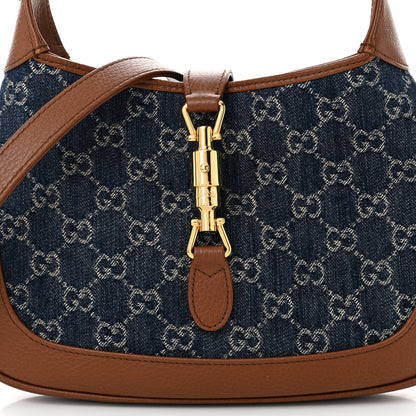 Gucci New Denim GG Monogram Calfskin Small Jackie 1961 Hobo Blue Tea Cuir 8 of 10