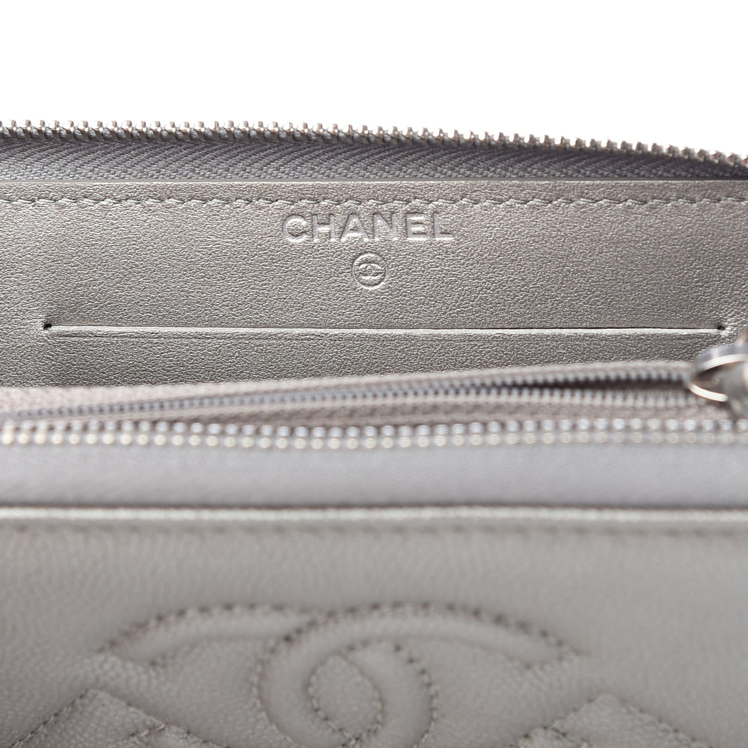 Chanel Metallic Caviar Quilted Medium Maxi CC Zip Around Wallet Grey 6 of 9