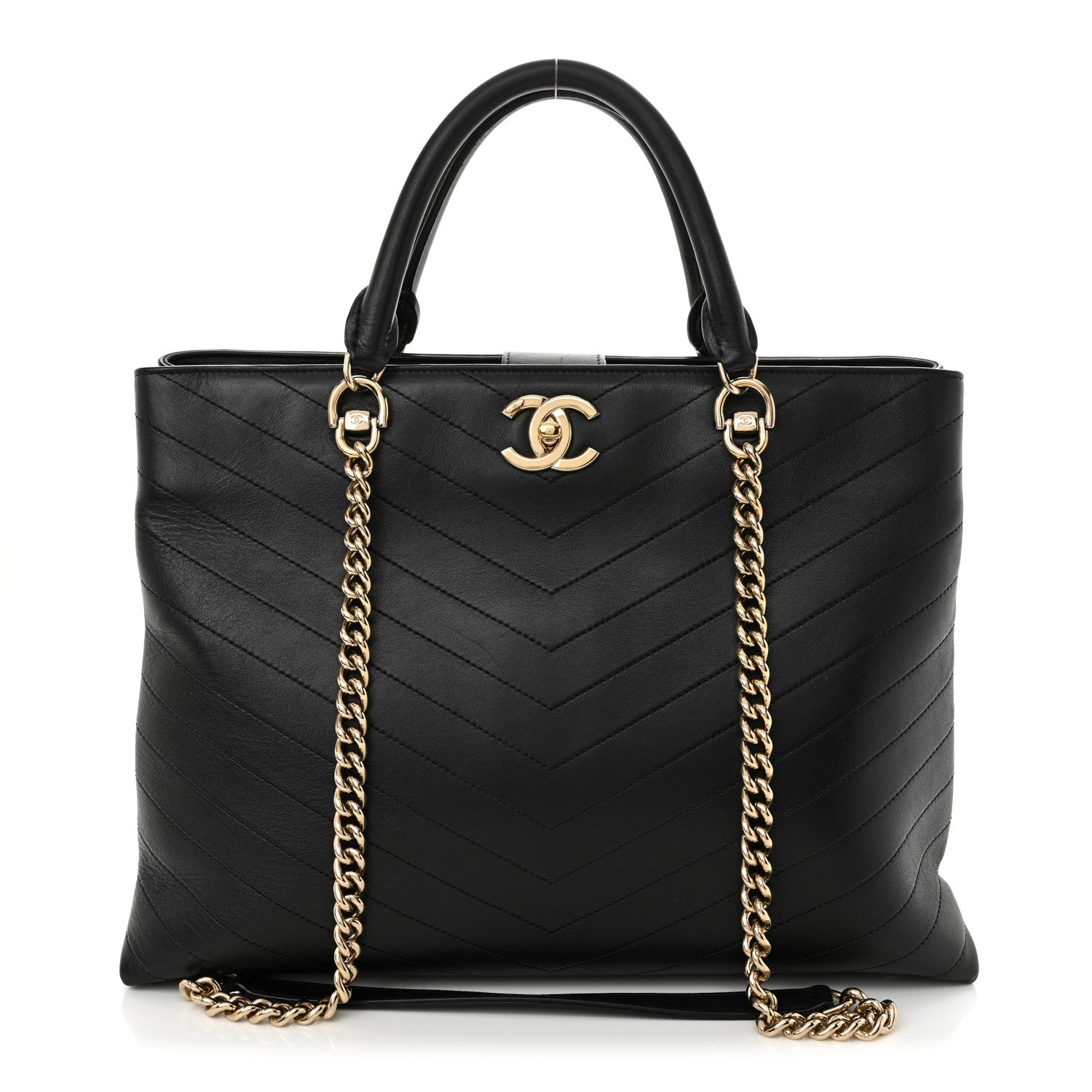 Chanel Calfskin Chevron Quilted Large Shopping Tote  Black 1 of 13