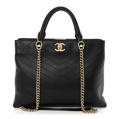 Chanel Calfskin Chevron Quilted Large Shopping Tote  Black 1 of 13