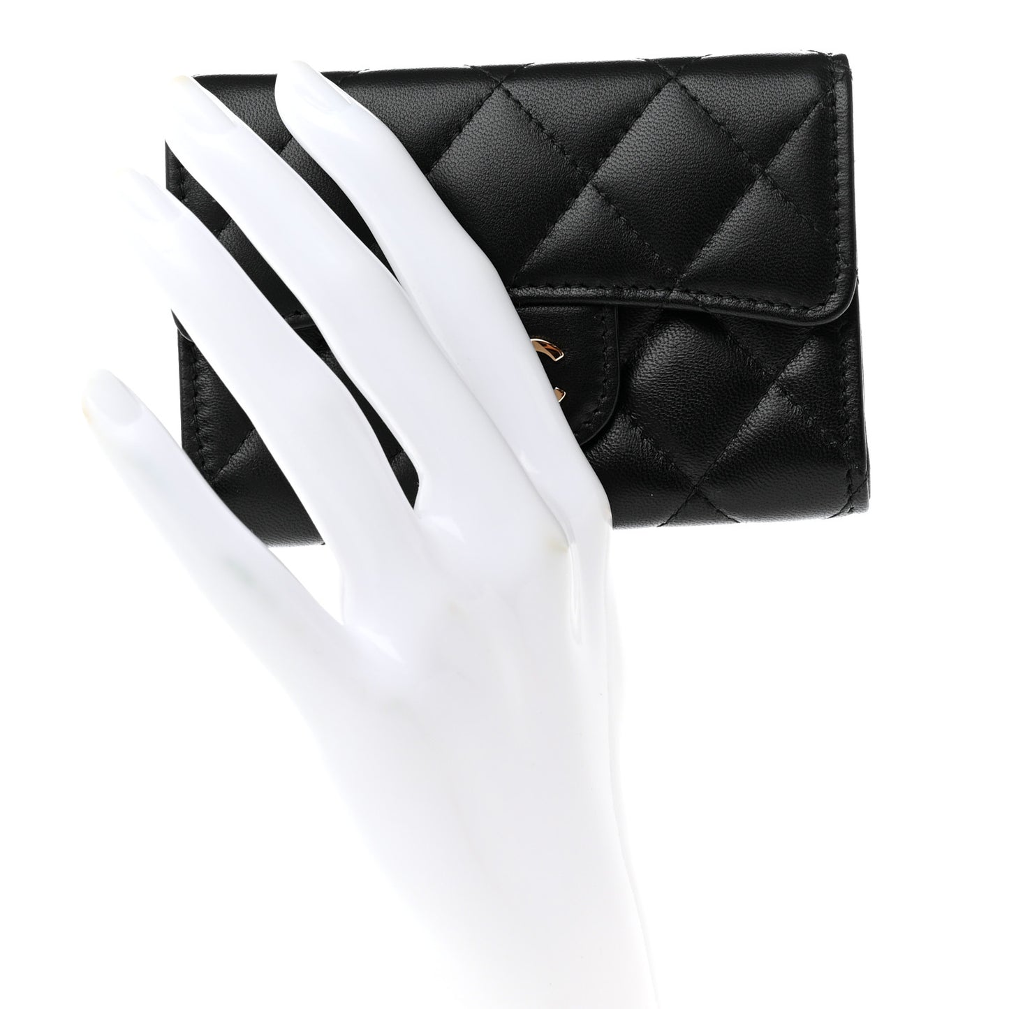 Lambskin Quilted Flap Card Holder Wallet Black