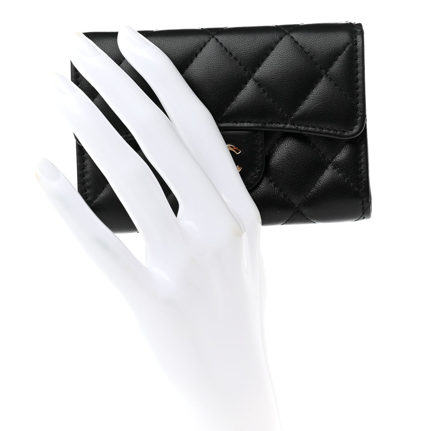 Chanel Lambskin Quilted Flap Card Holder Wallet Black 2 of 9