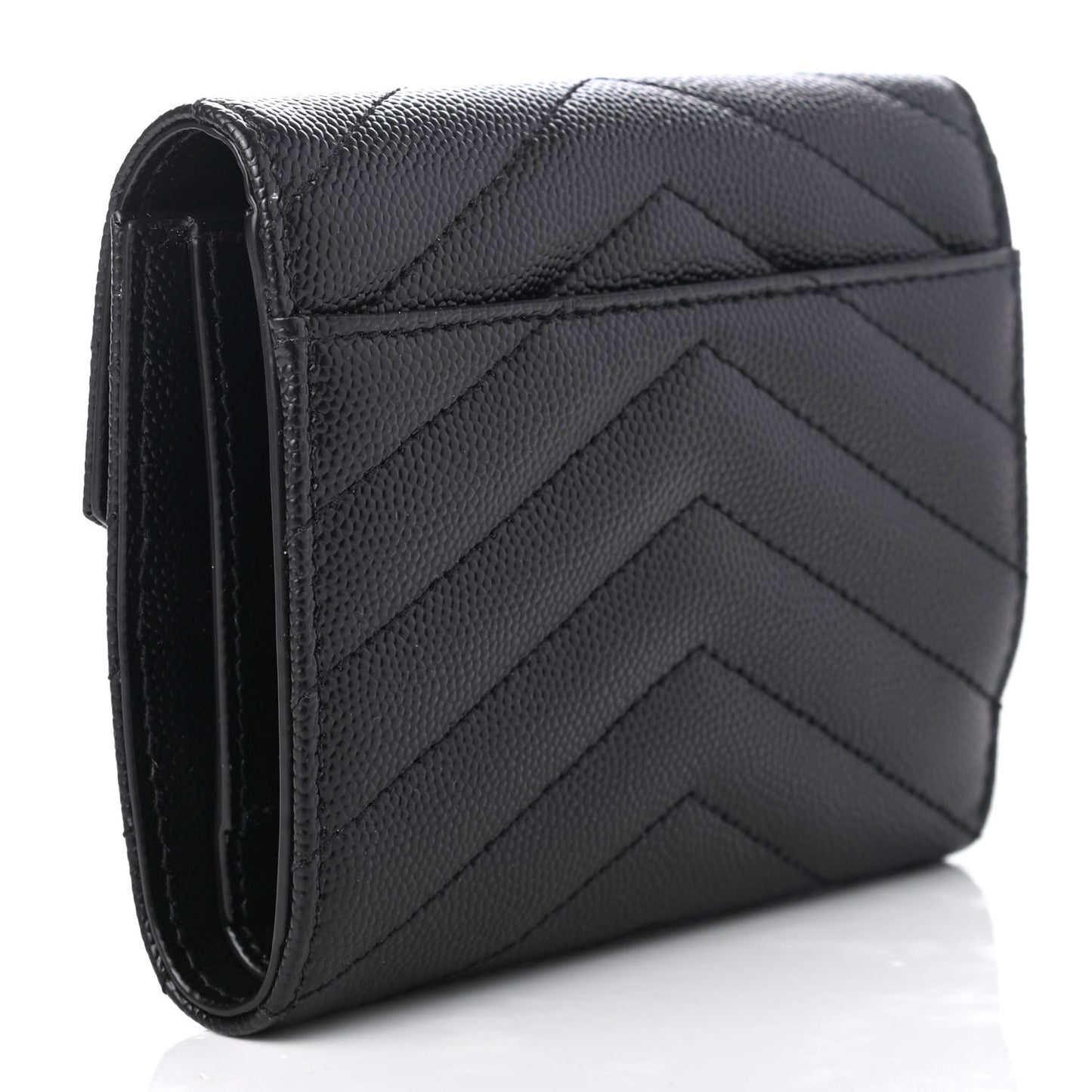 Grain De Poudre Matelasse Chevron Monogram Compact Tri Fold Wallet Black