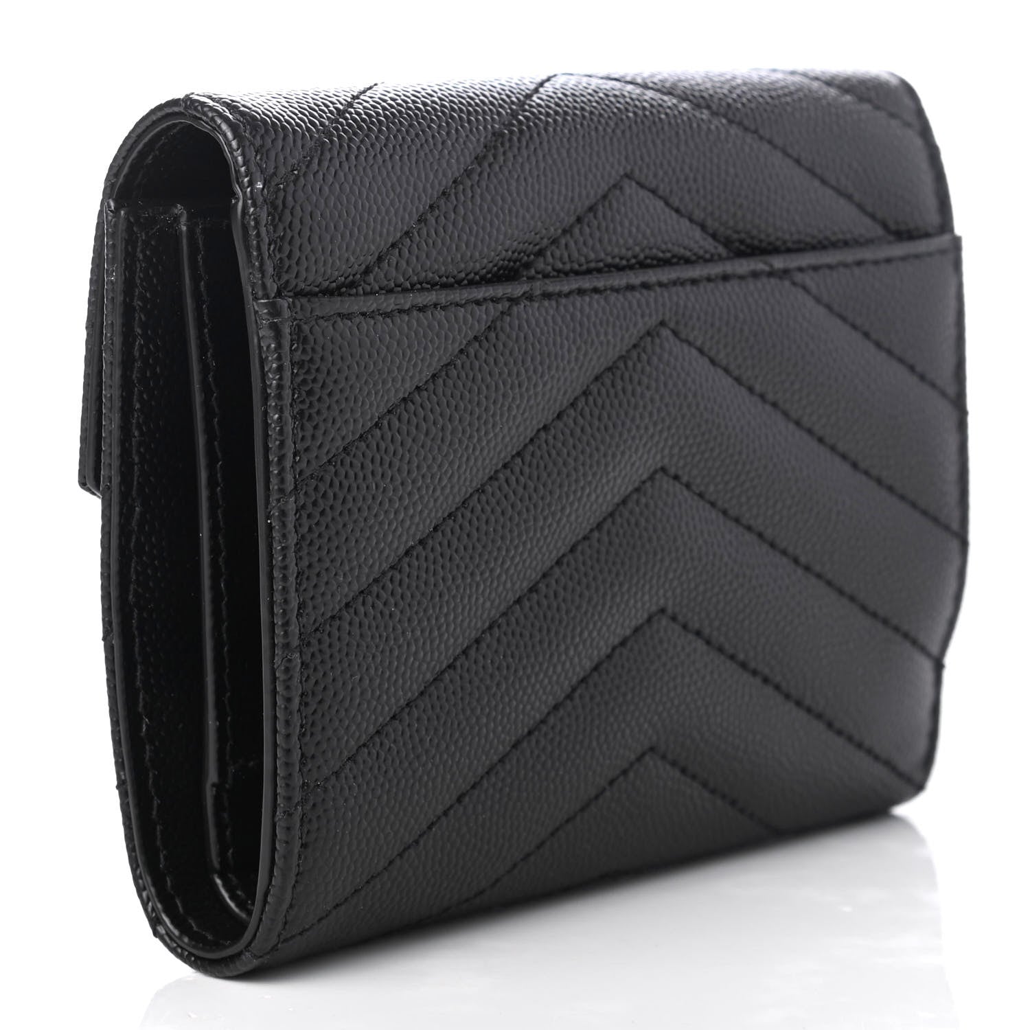 Saint Laurent Grain De Poudre Matelasse Chevron Monogram Compact Tri Fold Wallet Black 3 of 7