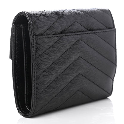 Saint Laurent Grain De Poudre Matelasse Chevron Monogram Compact Tri Fold Wallet Black 3 of 7