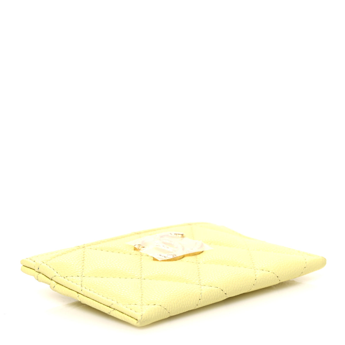 Chanel Caviar Quilted Textured CC Card Holder Light Yellow 4 of 9