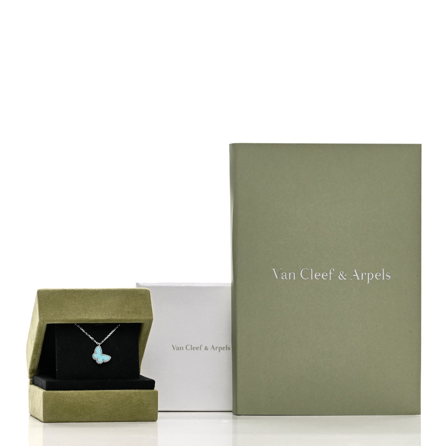 18K White Gold Turquoise Sweet Alhambra Butterfly Pendant Necklace