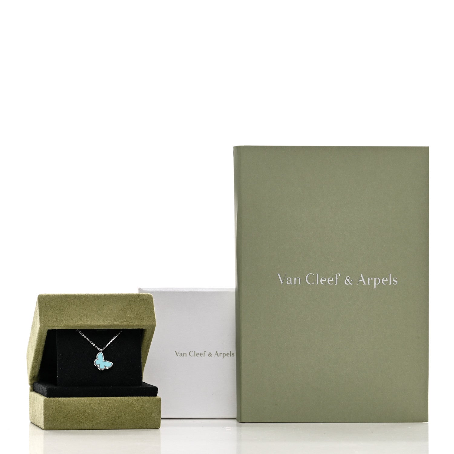 Van Cleef & Arpels 18K White Gold Turquoise Sweet Alhambra Butterfly Pendant Necklace 6 of 6