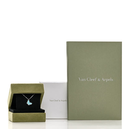 Van Cleef & Arpels 18K White Gold Turquoise Sweet Alhambra Butterfly Pendant Necklace 6 of 6