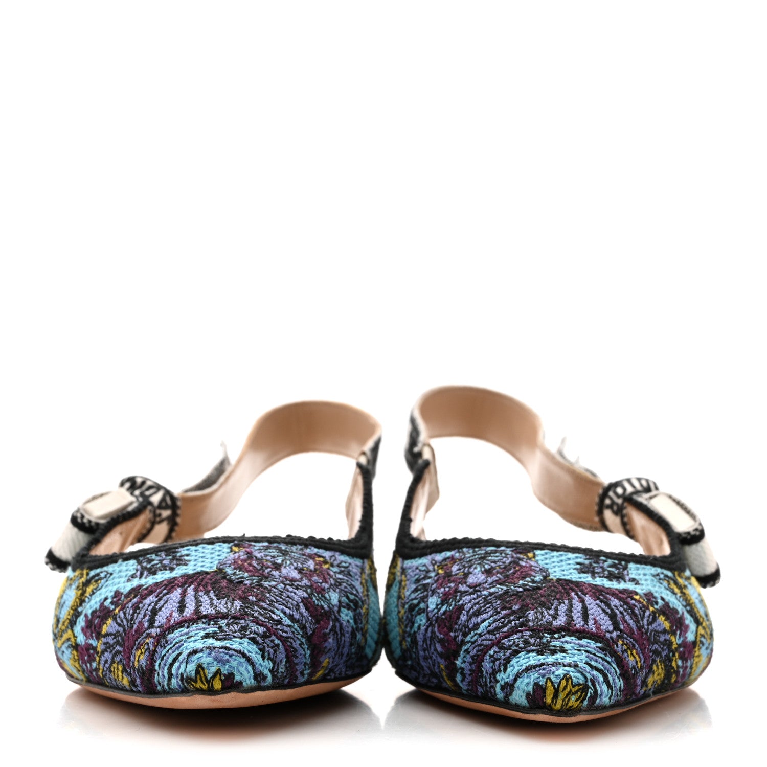 Christian Dior Canvas Embroidered Voyage Cotton Ribbon J'Adior Slingback Flats 39 Blue Multicolor 3 of 9