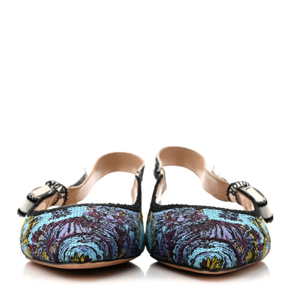 Christian Dior Canvas Embroidered Voyage Cotton Ribbon J'Adior Slingback Flats 39 Blue Multicolor 3 of 9