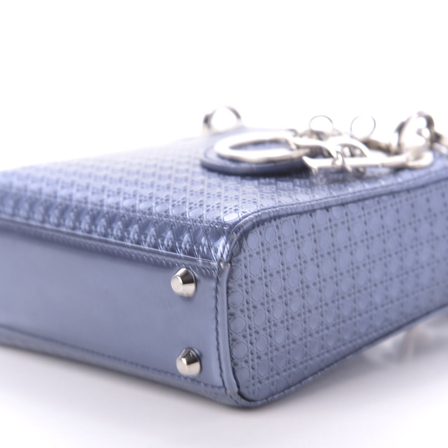 Metallic Patent Micro-Cannage Mini Lady Dior Blue