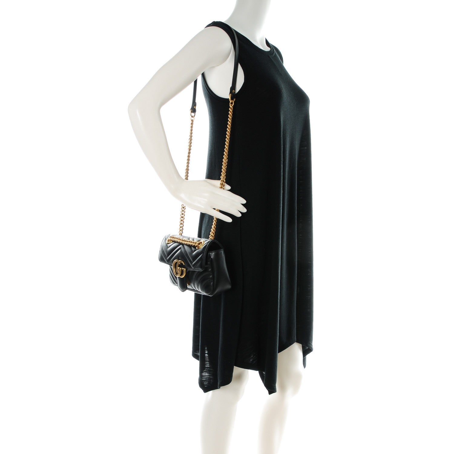 Gucci Calfskin Matelasse Mini GG Marmont Shoulder Bag Black 2 of 7