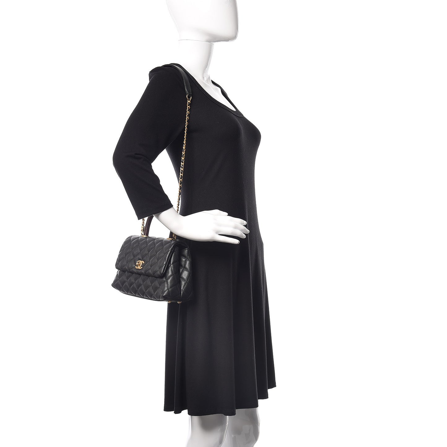 Caviar Lizard Embossed Quilted Mini Coco Handle Flap Black