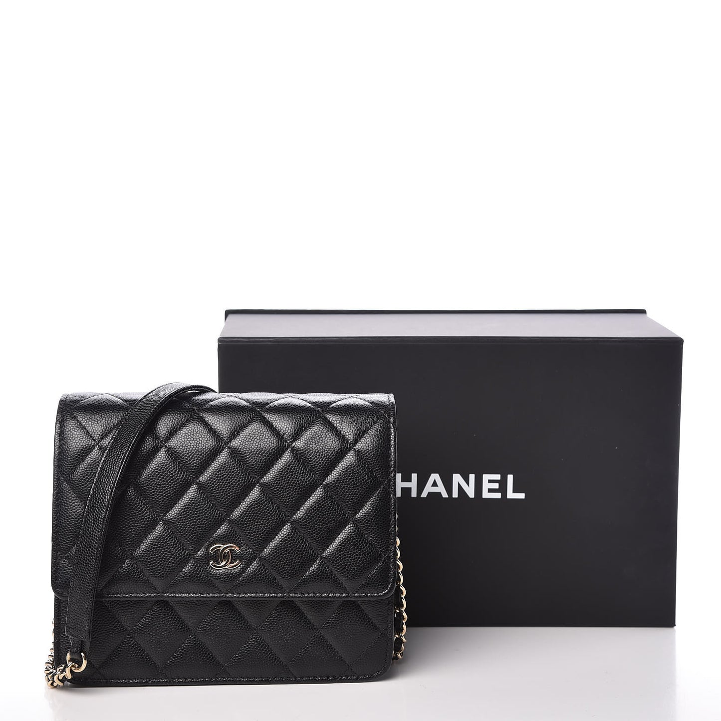 Caviar Quilted Square Wallet On Chain WOC Black