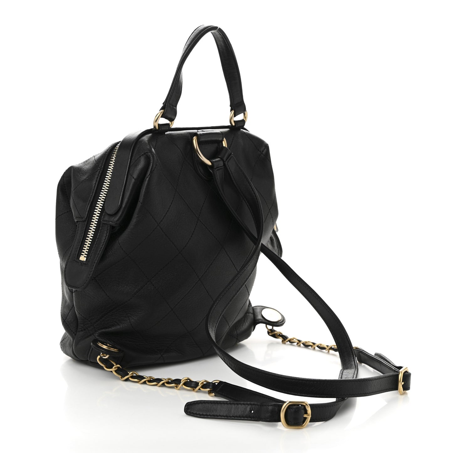Calfskin Stitched Frame Backpack Black