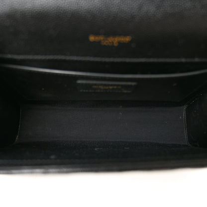 Saint Laurent Grain De Poudre Textured Mixed Matelasse Triquilt Medium Monogram Satchel Black 5 of 9