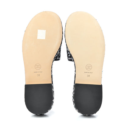 Chanel Tweed Lambskin CC Mules 38 Black White 5 of 8