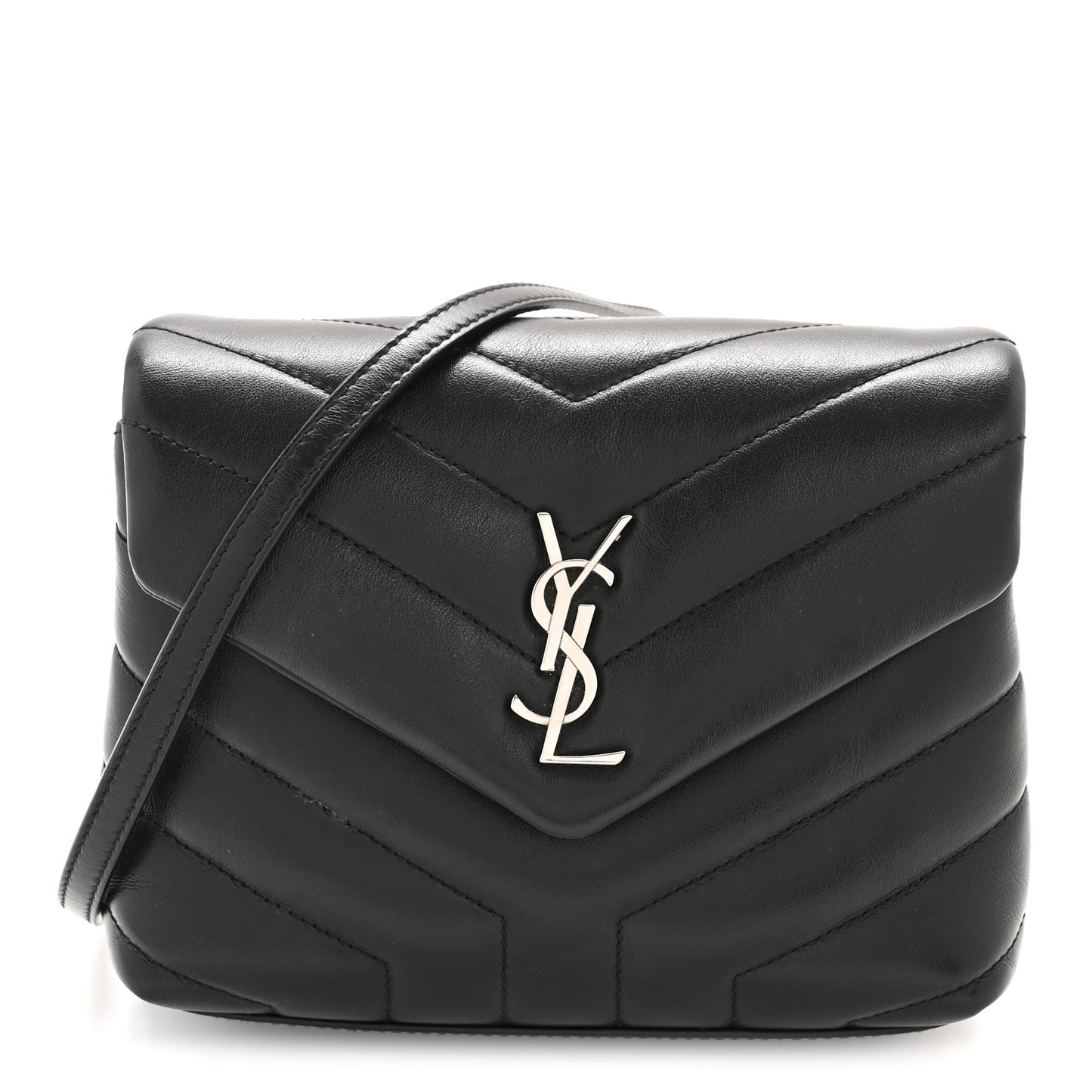 Calfskin Y Quilted Monogram Toy Loulou Crossbody Bag Black