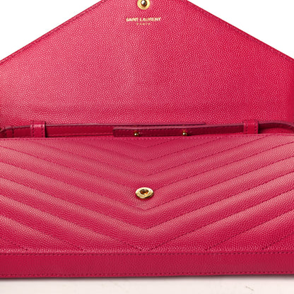 Saint Laurent Grain De Poudre Matelasse Chevron Monogram Chain Wallet Lipstick Fuchsia 7 of 7