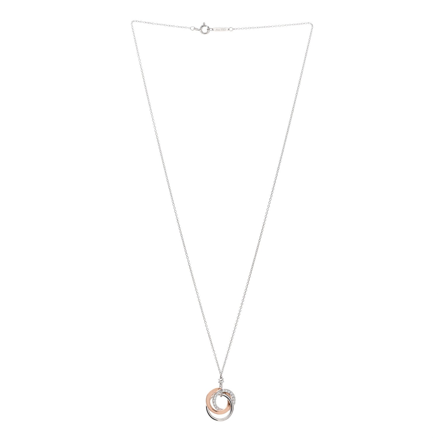 Tiffany 18K White Rose Gold Diamond 1837 Triple Interlocking Circles Pendant Necklace 3 of 4
