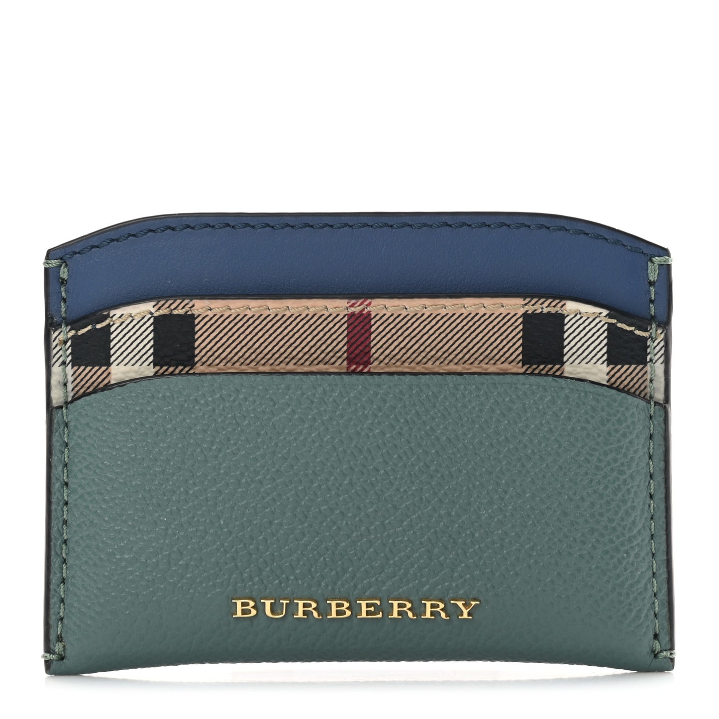 Soft Grain Calfskin Haymarket Check Izzy Card Case Eucalyptus Green Multicolor