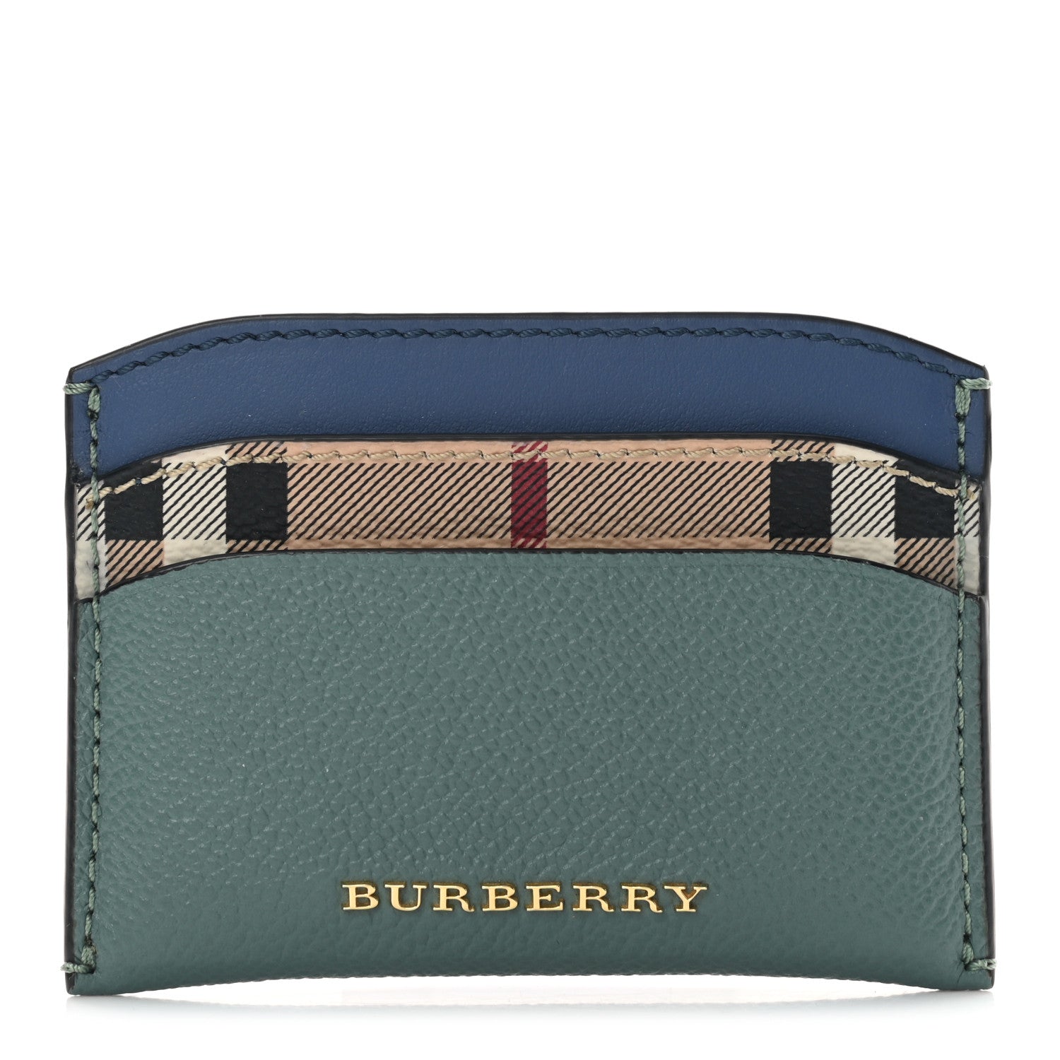 Burberry Soft Grain Calfskin Haymarket Check Izzy Card Case Eucalyptus Green Multicolor 1 of 8