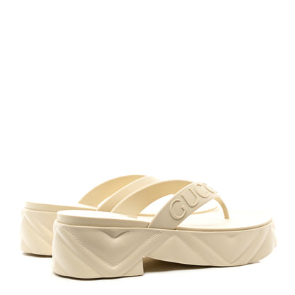 Gucci Rubber Chevron Logo Embossed Womens Thong Platform Sandals 37 White 4 of 11