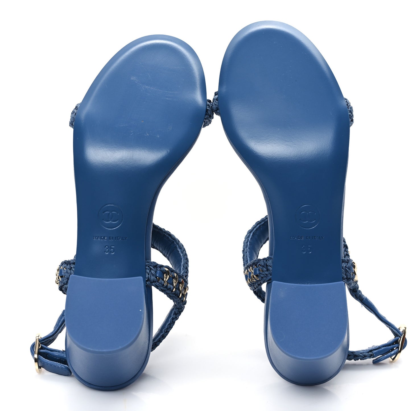 Lambskin CC Chain Braided Sandals 35 Blue