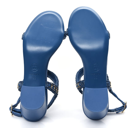 Chanel Lambskin CC Chain Braided Sandals 35 Blue 5 of 10