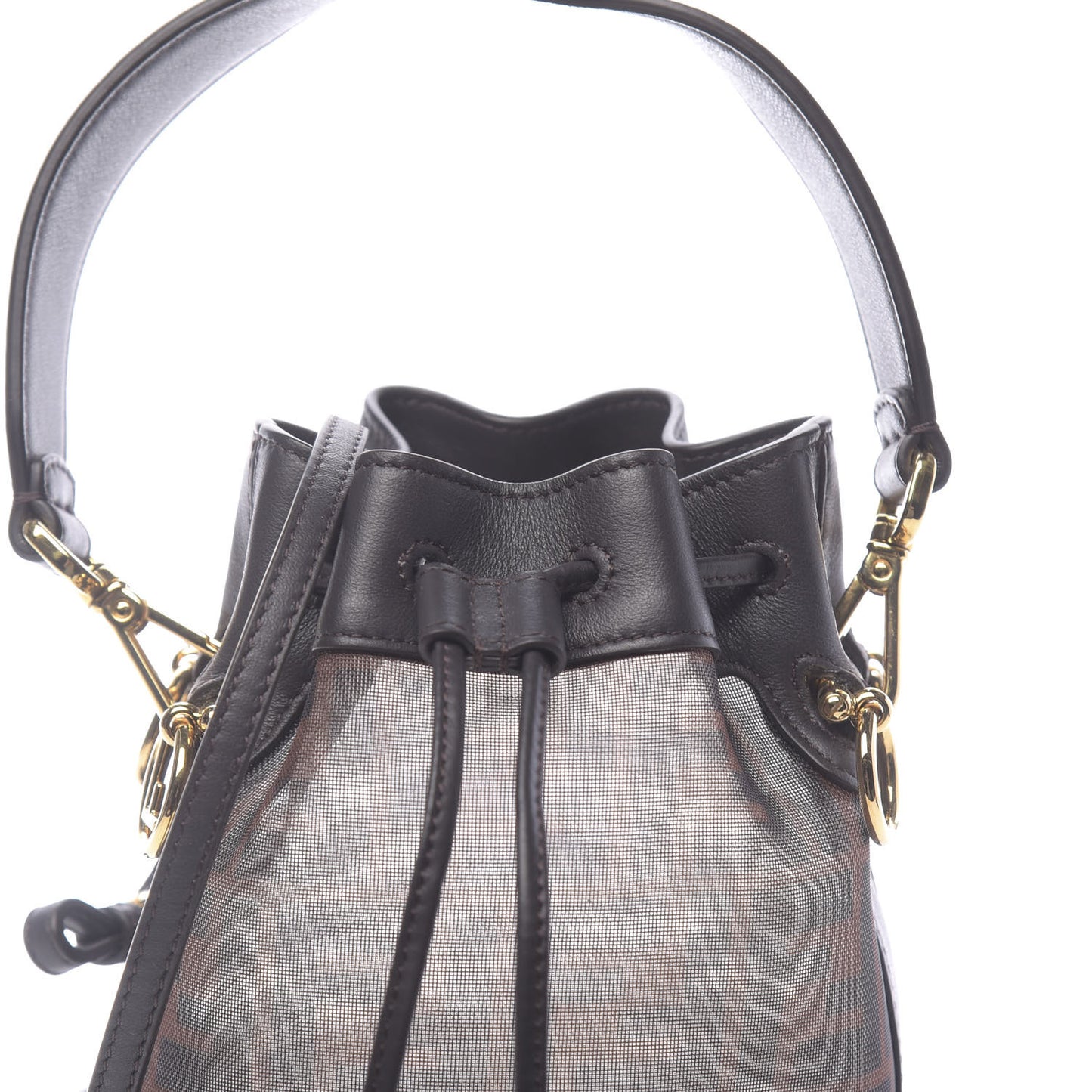 Mesh Vitello Grace F is Fendi FF 1974 Mini Mon Tresor Bucket Bag Marrone Black Ebano
