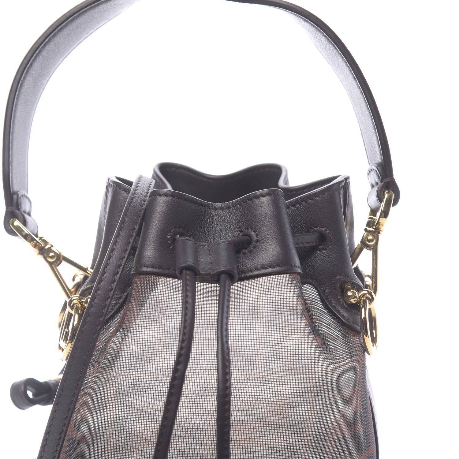 Fendi Mesh Vitello Grace F is Fendi FF 1974 Mini Mon Tresor Bucket Bag Marrone Black Ebano 11 of 11
