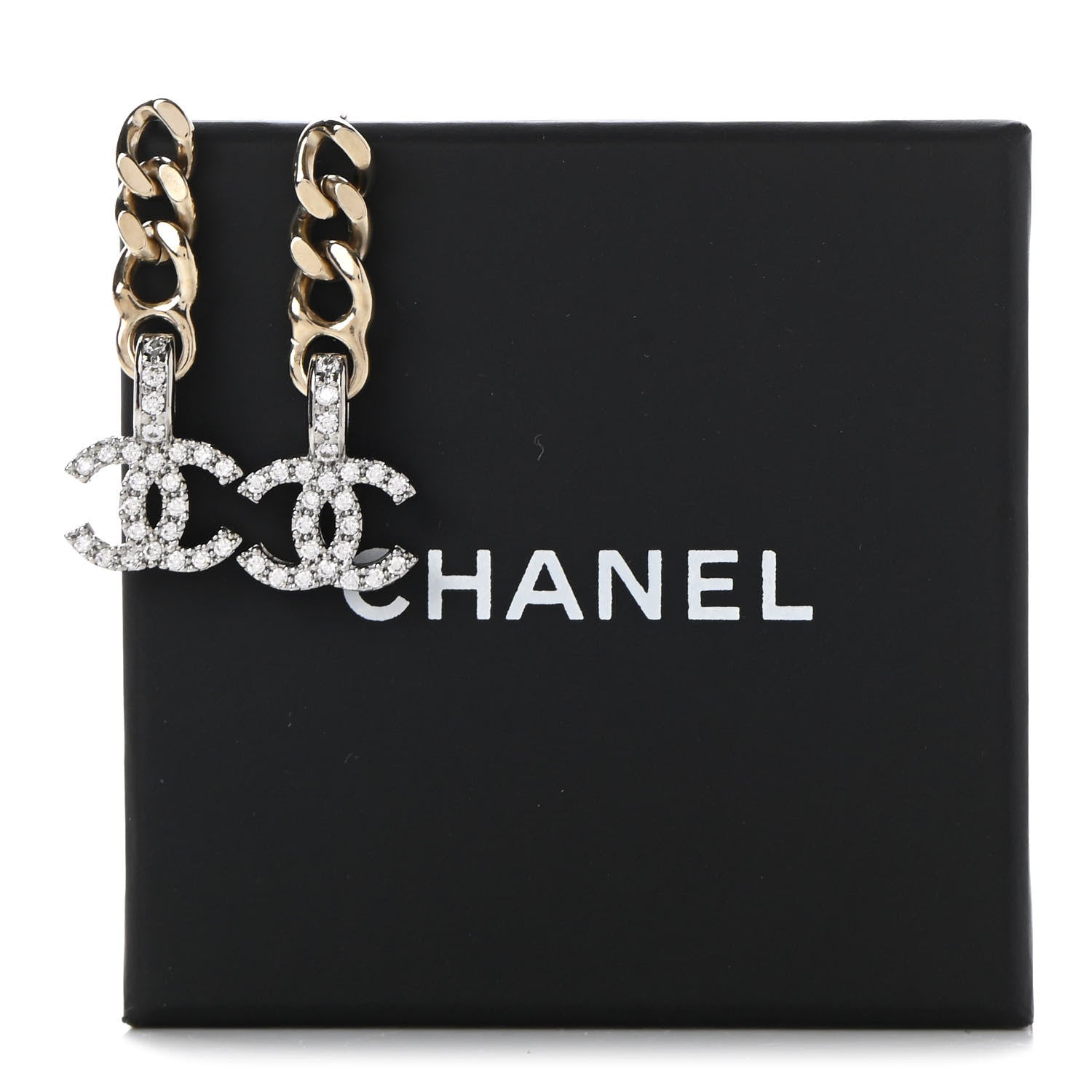 Chanel Metal Crystal CC Chain Drop Earrings Gold 6 of 6