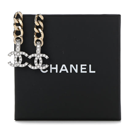 Chanel Metal Crystal CC Chain Drop Earrings Gold 6 of 6